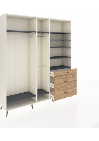 Hyperion Dolap 9 Raflı 3 Çekmeceli 3 Askılı 220X44X243 Aytaşı-Antrasit/çam indirimleri