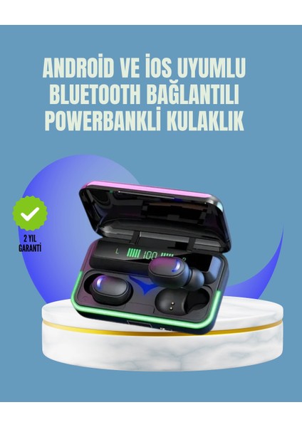 Uzun Pil Ömürlü E10 Powerbank Bluetooth Kulaklık LED Gösterge