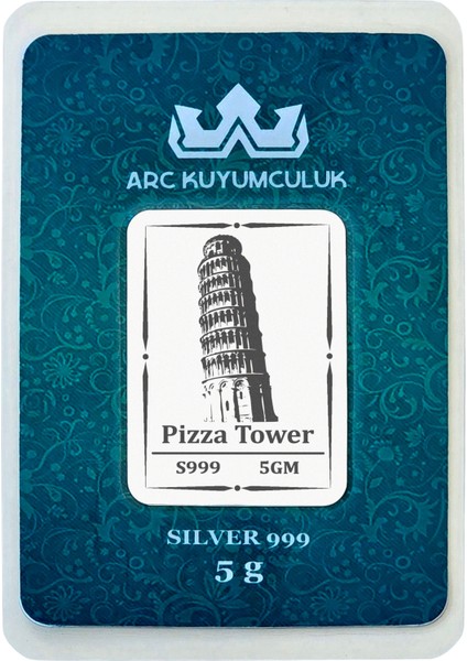 999 Ayar Gümüş ile Tasarlanmış Pizza Kulesi Temalı Hediyeye Özel 5 Gram Gümüş Külçesi-756