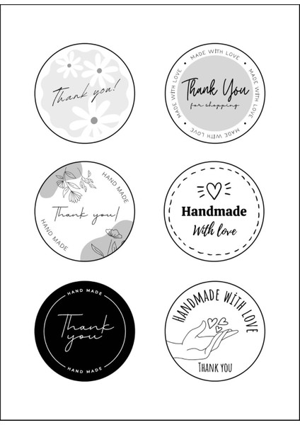 Handmade ve Teşekkür Ederiz 6 Çeşit Etiket 40MM Çap