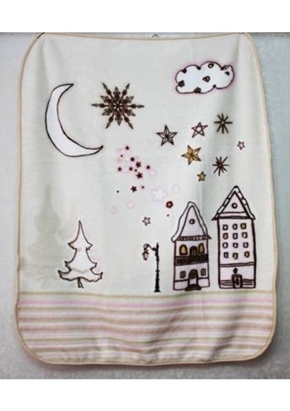 Bebek Pembe Ekru Stella 100*120 Vizon Polyester Bebe Battaniye