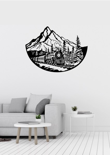 Tren Dağ Manzara Figürlü Dekoratif Metal Duvar Süsü
