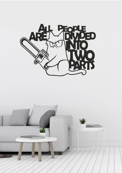 Yazılı Kedi Figürlü Siyah Metal Tablo