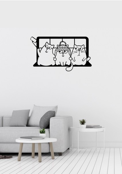 Selfie Çeken Sevimli Kediler Siyah Metal Tablo