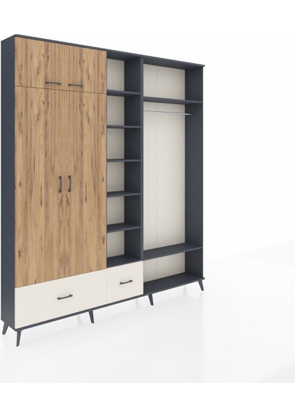 Arges Dolap 12 Raflı 2 Çekmeceli 2 Askılı 220X30X243 Antrasit-Çam/aytaşı fiyatları