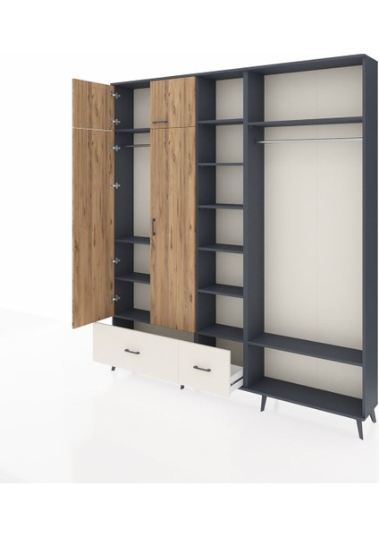Arges Dolap 12 Raflı 2 Çekmeceli 2 Askılı 220X30X243 Antrasit-Çam/aytaşı modelleri