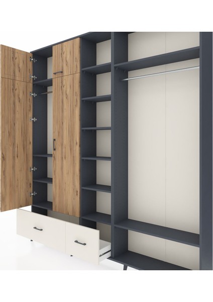 Arges Dolap 12 Raflı 2 Çekmeceli 2 Askılı 220X30X243 Antrasit-Çam/aytaşı fırsatları