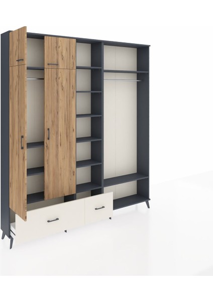 Arges Dolap 12 Raflı 2 Çekmeceli 2 Askılı 220X30X243 Antrasit-Çam/aytaşı indirimleri