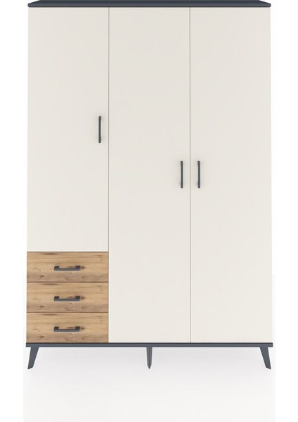 Arges Dolap 6 Raflı 3 Çekmeceli Tek Askılı 132X30X195 Antrasit-Aytaşı/çam