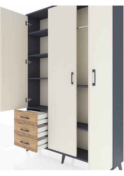 Arges Dolap 6 Raflı 3 Çekmeceli Tek Askılı 132X30X195 Antrasit-Aytaşı/çam fırsatları