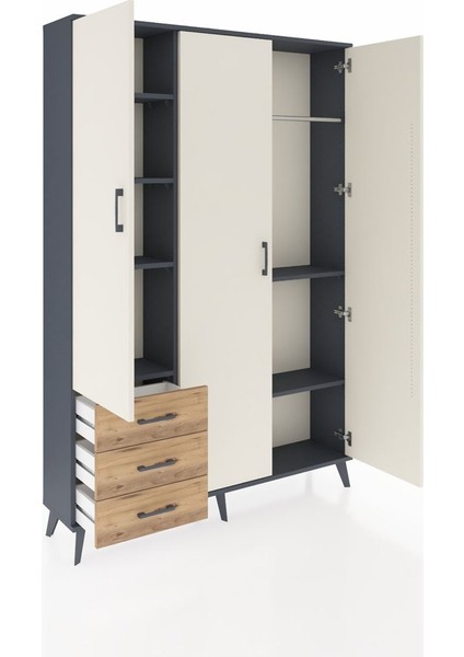 Arges Dolap 6 Raflı 3 Çekmeceli Tek Askılı 132X30X195 Antrasit-Aytaşı/çam indirimleri