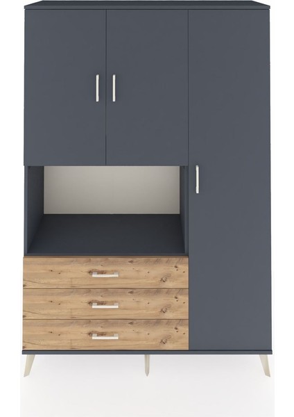 Hyperion Dolap 7 Raflı 3 Çekmeceli 3 Kapaklı 132X44X195 Antrasit-Antrasit/çam