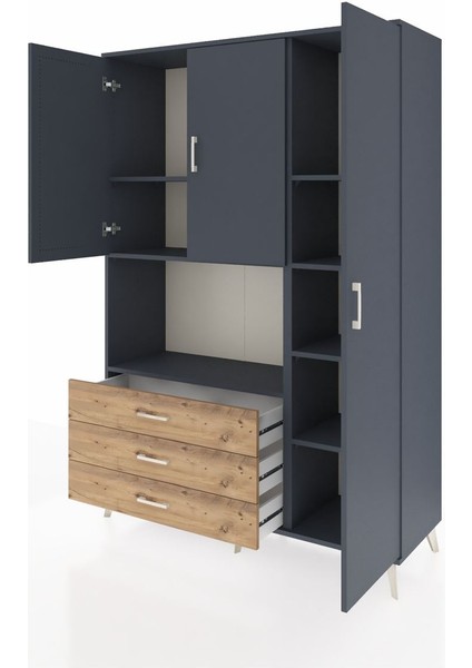 Hyperion Dolap 7 Raflı 3 Çekmeceli 3 Kapaklı 132X44X195 Antrasit-Antrasit/çam modelleri