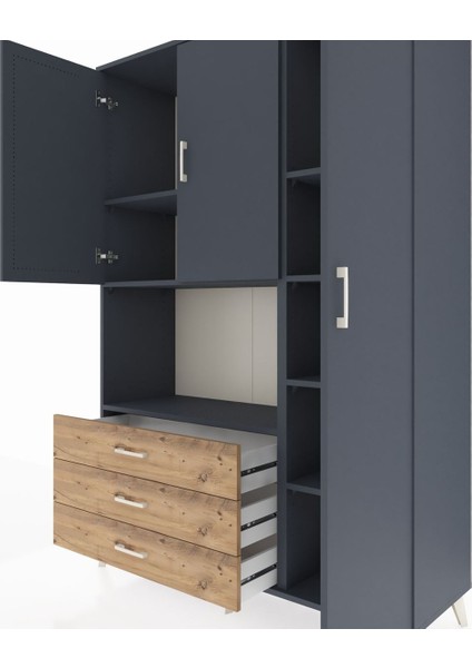 Hyperion Dolap 7 Raflı 3 Çekmeceli 3 Kapaklı 132X44X195 Antrasit-Antrasit/çam fırsatları