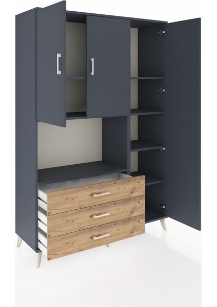 Hyperion Dolap 7 Raflı 3 Çekmeceli 3 Kapaklı 132X44X195 Antrasit-Antrasit/çam indirimleri