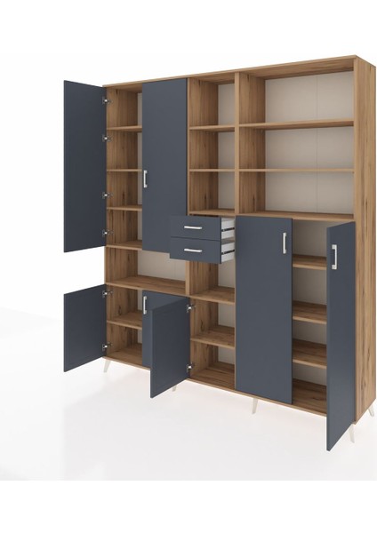 Hyperion Dolap 17 Raflı 2 Çekmeceli 7 Kapaklı 220X44X243 Çam-Antrasit/antrasit modelleri