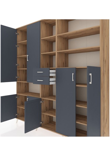 Hyperion Dolap 17 Raflı 2 Çekmeceli 7 Kapaklı 220X44X243 Çam-Antrasit/antrasit fırsatları