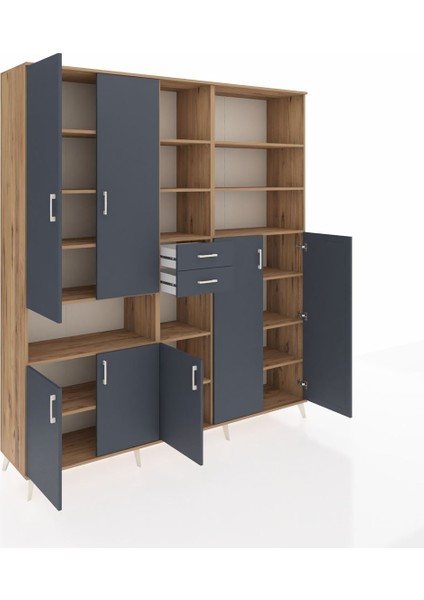 Hyperion Dolap 17 Raflı 2 Çekmeceli 7 Kapaklı 220X44X243 Çam-Antrasit/antrasit indirimleri