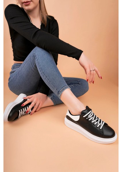 LC107 Siyah Arka Beyaz Bt Bağcıklı Kadın Ayakkabı fiyatları