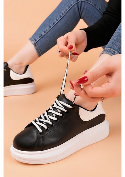 LC107 Siyah Arka Beyaz Bt Bağcıklı Kadın Ayakkabı fırsatları