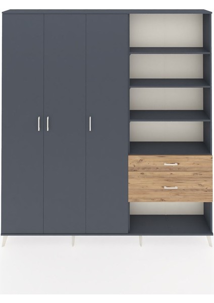 Arges Dolap 16 Raflı 2 Çekmeceli 3 Kapaklı 220X30X243 Antrasit-Antrasit/çam
