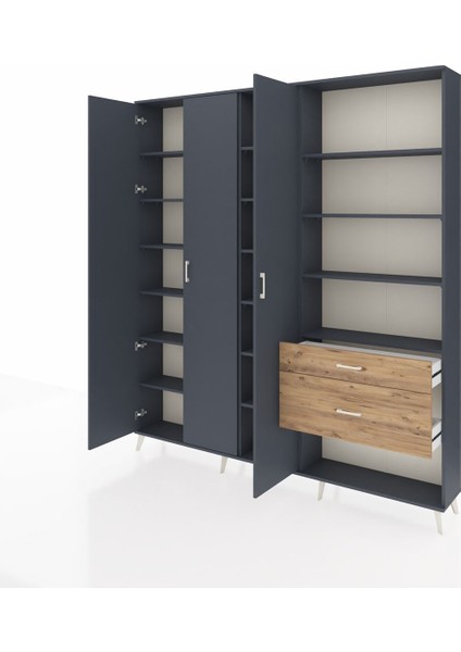 Arges Dolap 16 Raflı 2 Çekmeceli 3 Kapaklı 220X30X243 Antrasit-Antrasit/çam modelleri