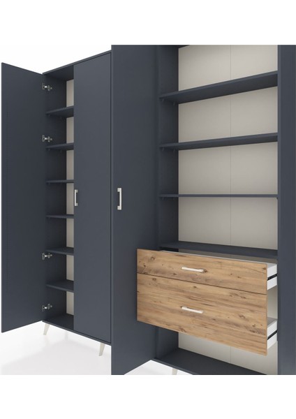 Arges Dolap 16 Raflı 2 Çekmeceli 3 Kapaklı 220X30X243 Antrasit-Antrasit/çam fırsatları