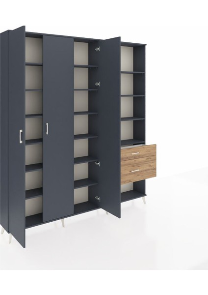 Arges Dolap 16 Raflı 2 Çekmeceli 3 Kapaklı 220X30X243 Antrasit-Antrasit/çam indirimleri