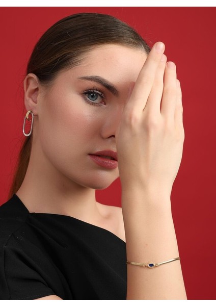 Bitone Oval 14 Ayar Altın Küpe 3.5 cm fiyatları