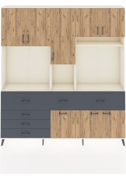 Arges Dolap 10 Raflı 6 Çekmeceli 8 Kapaklı 220X30X243 Aytaşı-Çam/antrasit