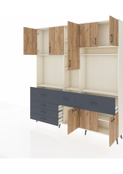 Arges Dolap 10 Raflı 6 Çekmeceli 8 Kapaklı 220X30X243 Aytaşı-Çam/antrasit modelleri