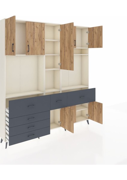 Arges Dolap 10 Raflı 6 Çekmeceli 8 Kapaklı 220X30X243 Aytaşı-Çam/antrasit indirimleri