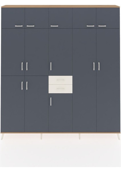 Arges Dolap 10 Raflı 2 Çekmeceli 3 Askılı 220X30X243 Çam-Antrasit/aytaşı