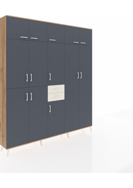 Arges Dolap 10 Raflı 2 Çekmeceli 3 Askılı 220X30X243 Çam-Antrasit/aytaşı fiyatları