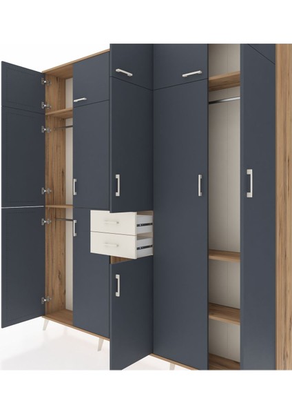 Arges Dolap 10 Raflı 2 Çekmeceli 3 Askılı 220X30X243 Çam-Antrasit/aytaşı fırsatları