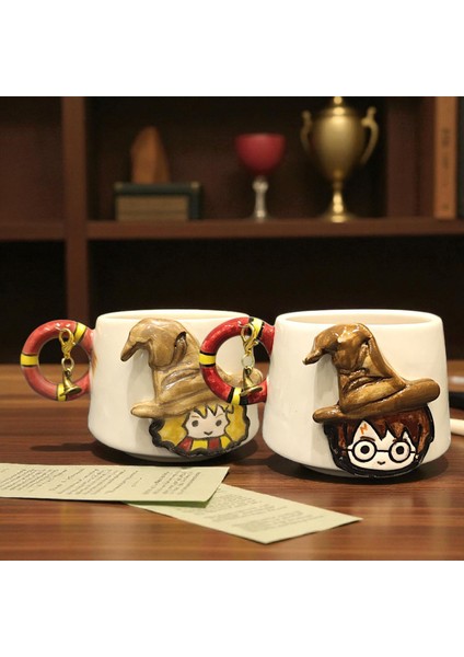 Harry Potter ve Hermione 3D Kabartmalı Charm Hediyeli El Yapımı 2 'li Seramik Kupa Mug