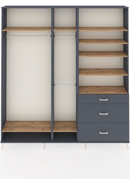 Arges Dolap 9 Raflı 3 Çekmeceli 3 Askılı 220X30X243 Antrasit-Çam/antrasit