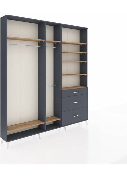 Arges Dolap 9 Raflı 3 Çekmeceli 3 Askılı 220X30X243 Antrasit-Çam/antrasit fiyatları