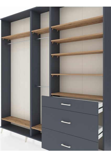 Arges Dolap 9 Raflı 3 Çekmeceli 3 Askılı 220X30X243 Antrasit-Çam/antrasit fırsatları