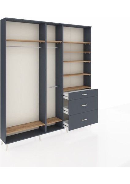 Arges Dolap 9 Raflı 3 Çekmeceli 3 Askılı 220X30X243 Antrasit-Çam/antrasit indirimleri