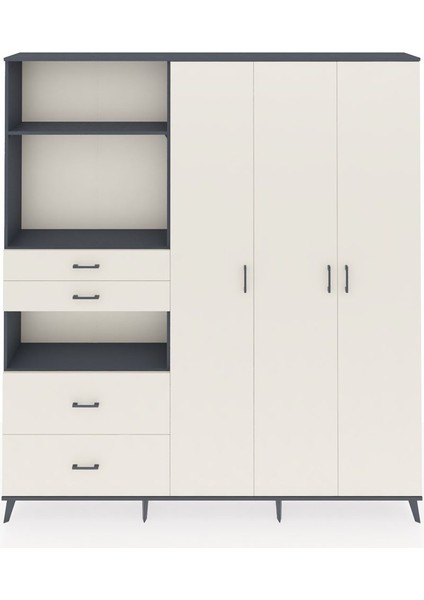 Arges Gardrop 12 Raflı 4 Çekmeceli Tek Askılı 220X30X243 Antrasit-Aytaşı