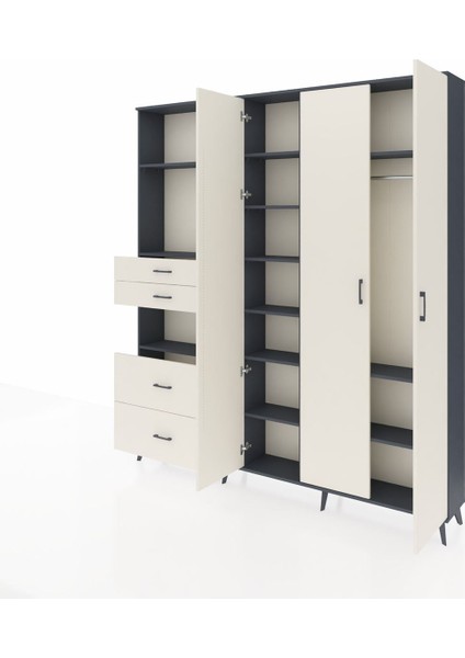 Arges Gardrop 12 Raflı 4 Çekmeceli Tek Askılı 220X30X243 Antrasit-Aytaşı modelleri
