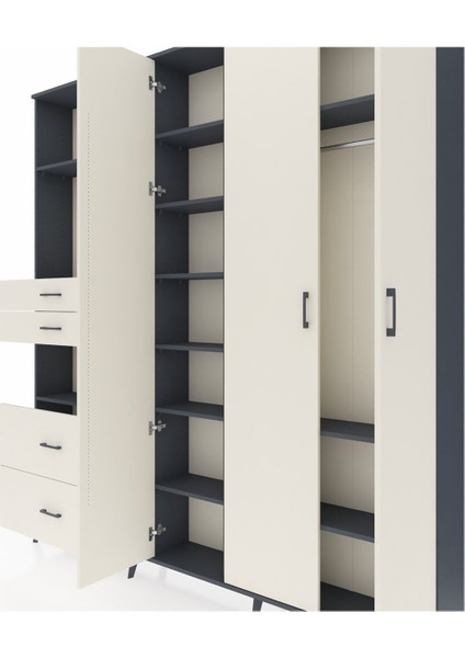 Arges Gardrop 12 Raflı 4 Çekmeceli Tek Askılı 220X30X243 Antrasit-Aytaşı fırsatları