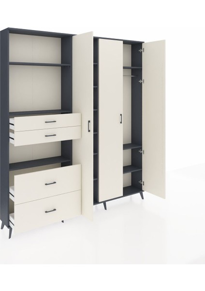 Arges Gardrop 12 Raflı 4 Çekmeceli Tek Askılı 220X30X243 Antrasit-Aytaşı indirimleri