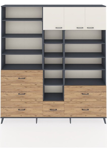 Arges Dolap 17 Raflı 6 Çekmeceli 3 Kapaklı 220X30X243 Antrasit-Aytaşı/çam