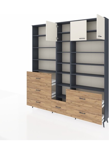 Arges Dolap 17 Raflı 6 Çekmeceli 3 Kapaklı 220X30X243 Antrasit-Aytaşı/çam modelleri