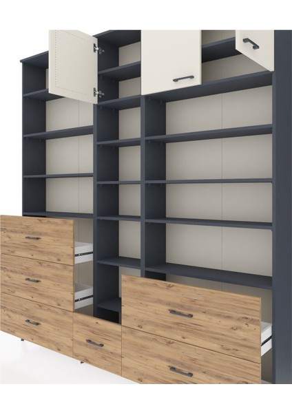 Arges Dolap 17 Raflı 6 Çekmeceli 3 Kapaklı 220X30X243 Antrasit-Aytaşı/çam fırsatları