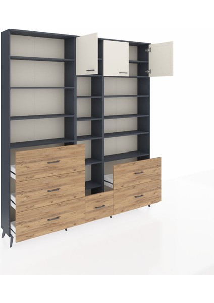 Arges Dolap 17 Raflı 6 Çekmeceli 3 Kapaklı 220X30X243 Antrasit-Aytaşı/çam indirimleri