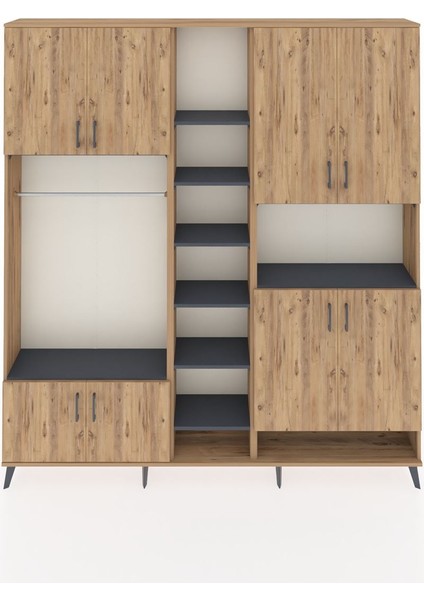 Arges Dolap 18 Raflı 8 Kapaklı Tek Askılı 220X30X243 Çam-Çam/antrasit