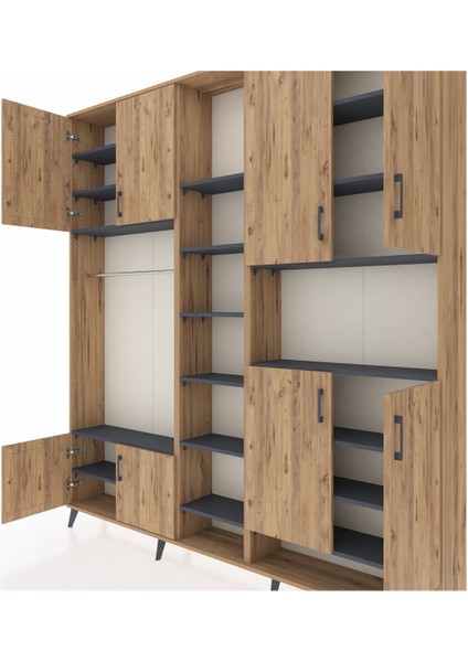 Arges Dolap 18 Raflı 8 Kapaklı Tek Askılı 220X30X243 Çam-Çam/antrasit fırsatları